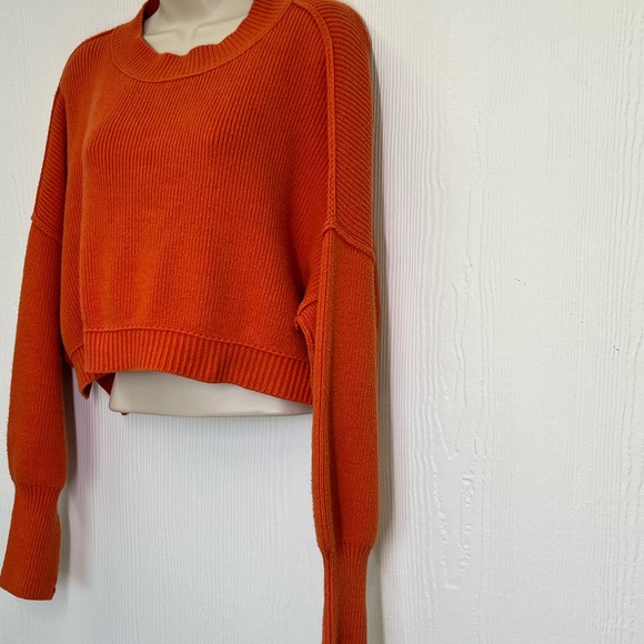 Free People - Easy Street Ribbed Pullover Orange Crop Sweater Size XS - Picture 6 of 11
